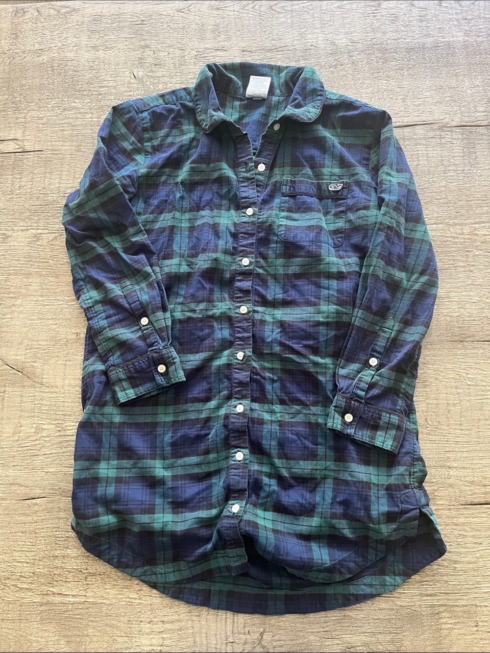 Vineyard Vines Navy & Green Plaid Long-Sleeve Button-Down Sleep Shirt